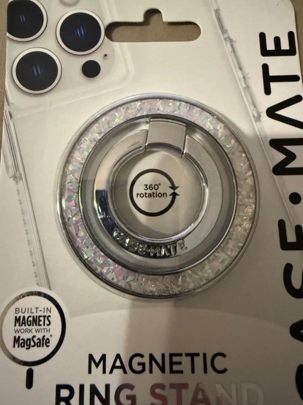 NIB case-mate Magnetic Ring Stand - Silver Twinkle Diamond design
